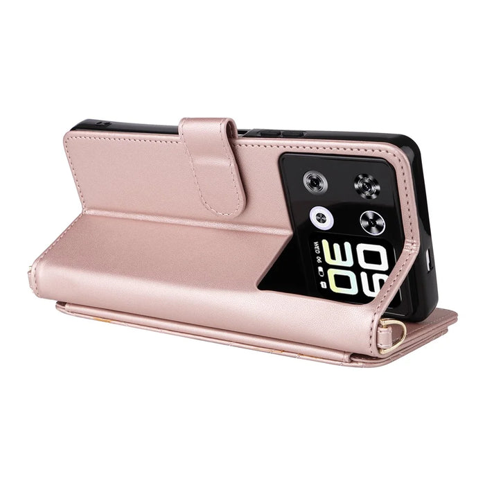 For Cubot P90 Leather Case Stand Wallet Phone Cover with Shoulder / Wrist Strap - Pink - 6