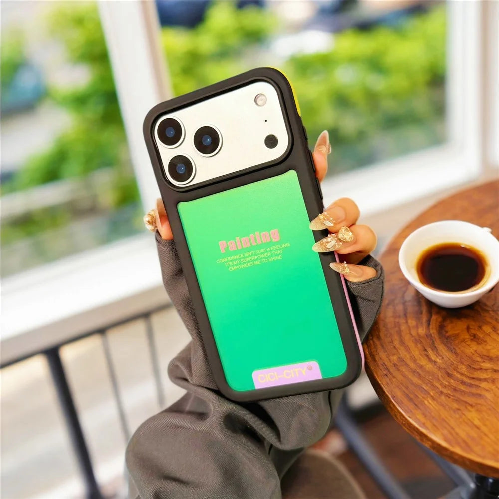 CICI-CITY For iPhone 17 Pro IMD Case Dopamine TPU + PC Drop Proof Phone Cover - Black+Apple Green - 3