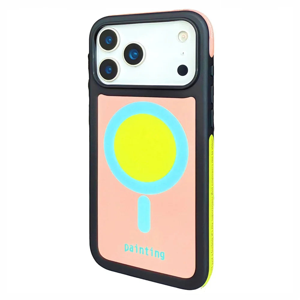 CICI-CITY For iPhone 17 Pro Max IMD Case Compatible with MagSafe Dopamine TPU + PC Drop Proof Phone Cover - Black+Lotus Pink - 1