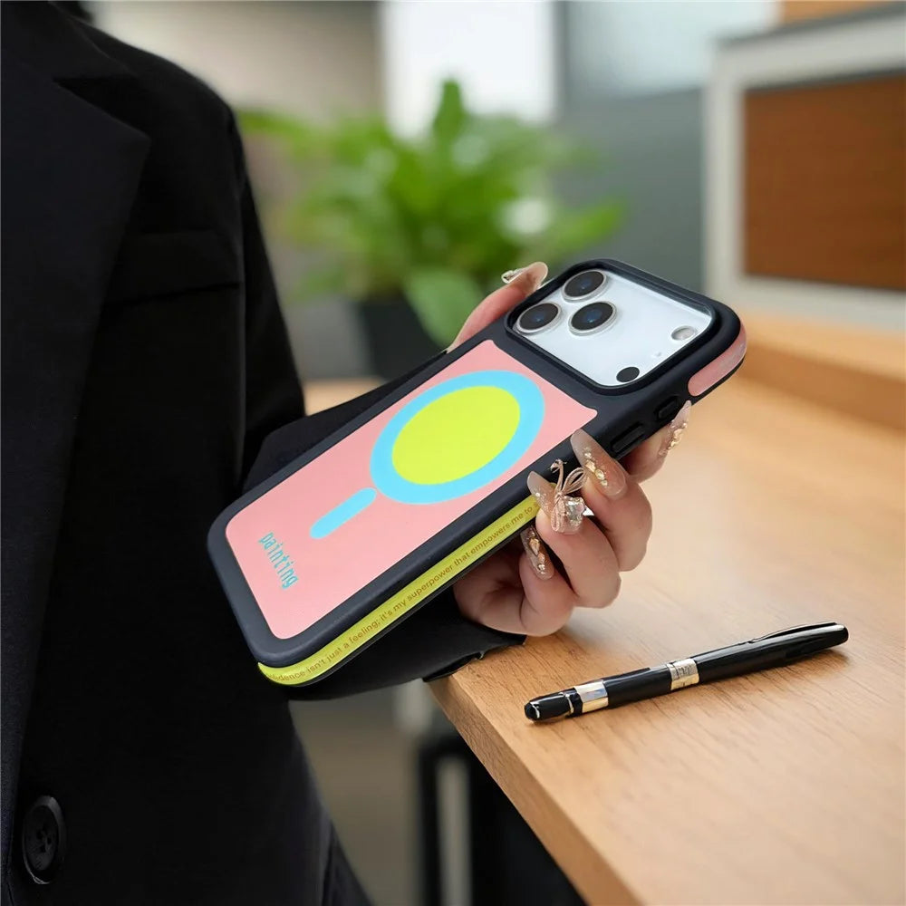 CICI-CITY For iPhone 17 Pro IMD Case Compatible with MagSafe Dopamine TPU + PC Drop Proof Phone Cover - Black+Lotus Pink - 2