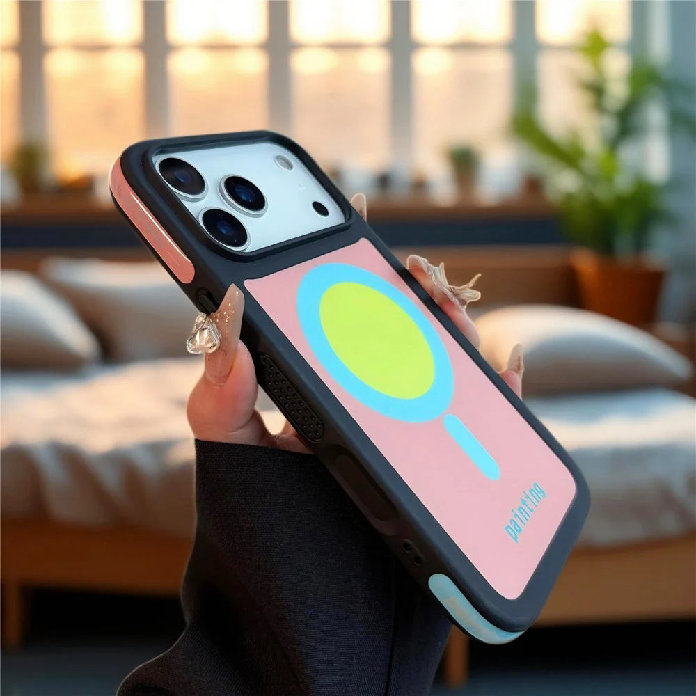 CICI-CITY For iPhone 17 Pro IMD Case Compatible with MagSafe Dopamine TPU + PC Drop Proof Phone Cover - Black+Lotus Pink - 3