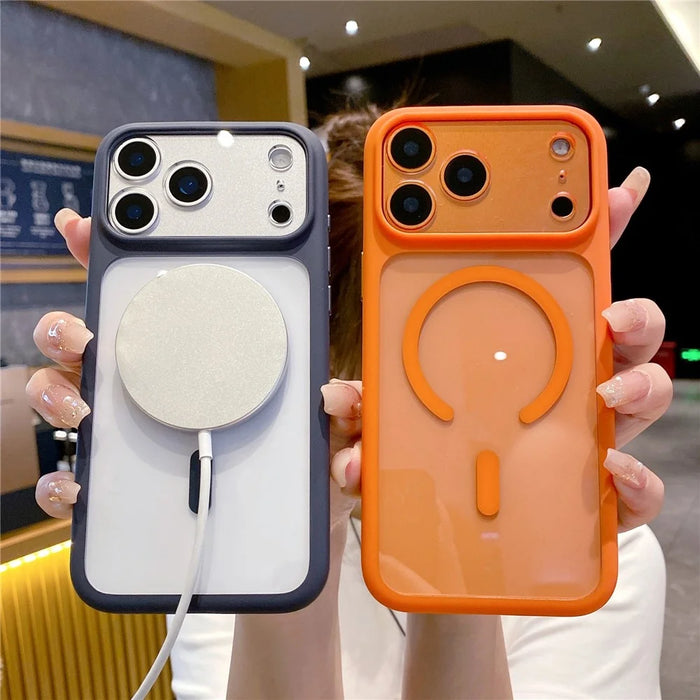 For iPhone 18 Pro Max / 17 Pro Max Case Compatible with MagSafe Precise Cutouts 2.5mm Clear PC TPU Phone Cover with AI Button - Orange - 3