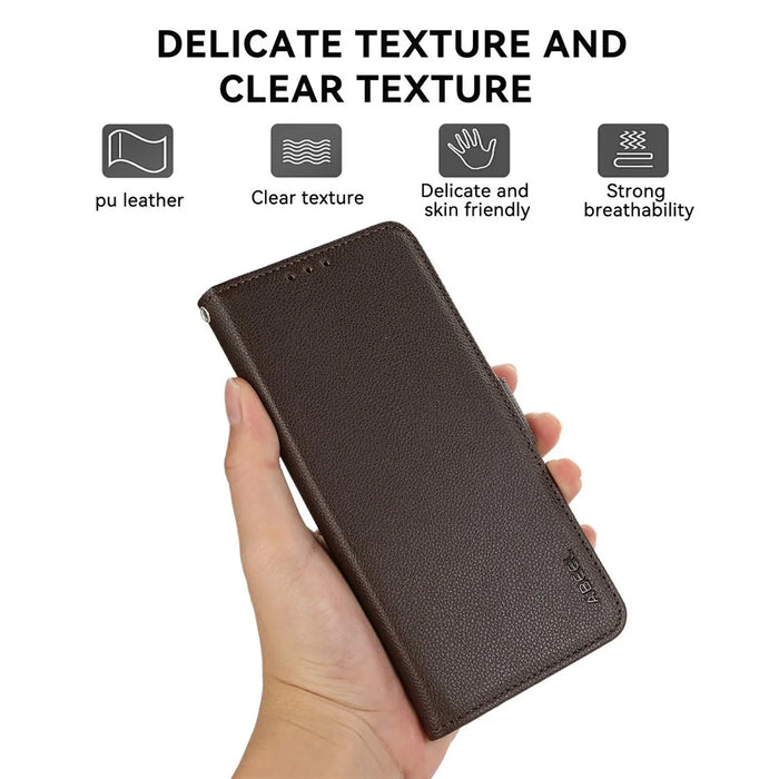 ABEEL For Google Pixel 10a Case Litchi Texture Leather RFID Blocking Phone Cover - Brown - 7
