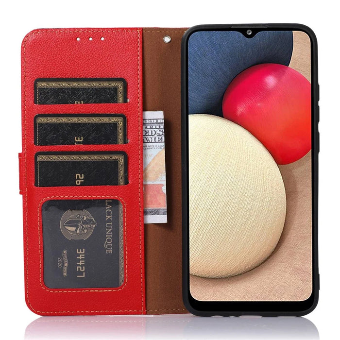 KHAZNEH For Google Pixel 10a Case RFID Blocking Wallet Litchi Texture PU Leather Phone Cover with Strap - Red - 4