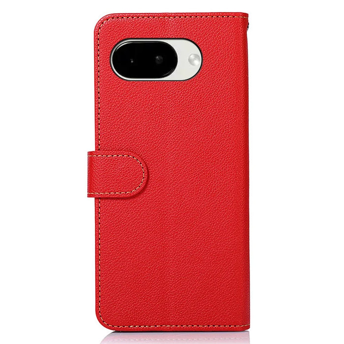 KHAZNEH For Google Pixel 10a Case RFID Blocking Wallet Litchi Texture PU Leather Phone Cover with Strap - Red - 7
