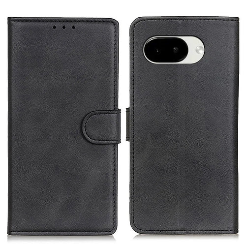 For Google Pixel 10a Case Cowhide Texture Leather Wallet Stand Phone Cover - Black - 1