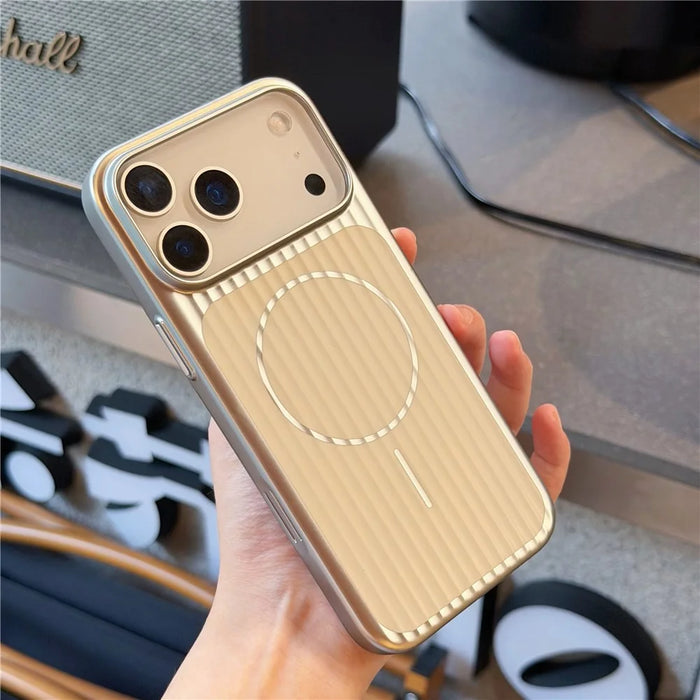 For iPhone 17 Pro Max Case Compatible with MagSafe Corrugated Texture Electroplating PC Phone Cover - Silver - 2