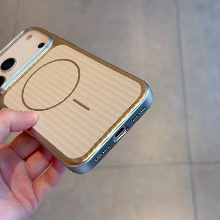 For iPhone 17 Pro Max Case Compatible with MagSafe Corrugated Texture Electroplating PC Phone Cover - Silver - 3