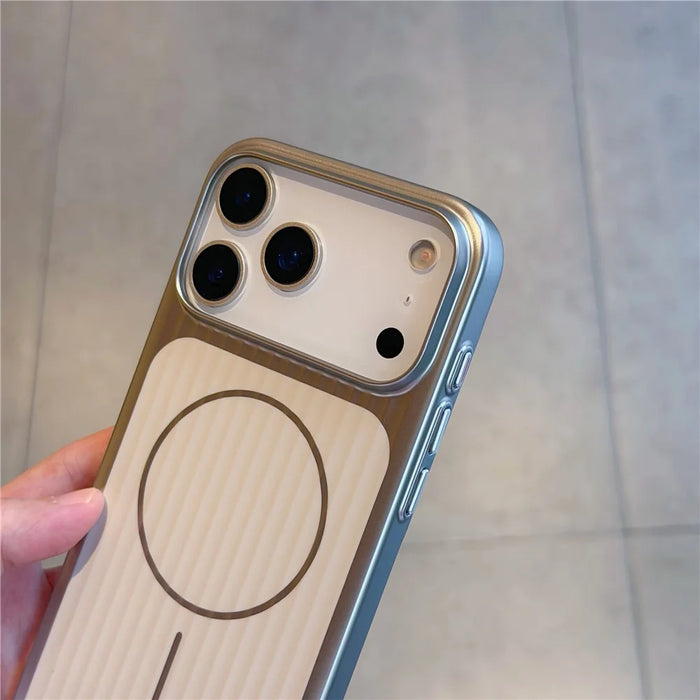 For iPhone 17 Pro Max Case Compatible with MagSafe Corrugated Texture Electroplating PC Phone Cover - Silver - 4