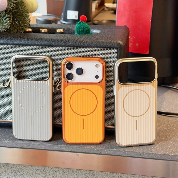 For iPhone 17 Pro Case Compatible with MagSafe Corrugated Texture Electroplating PC Phone Cover - Silver - 7