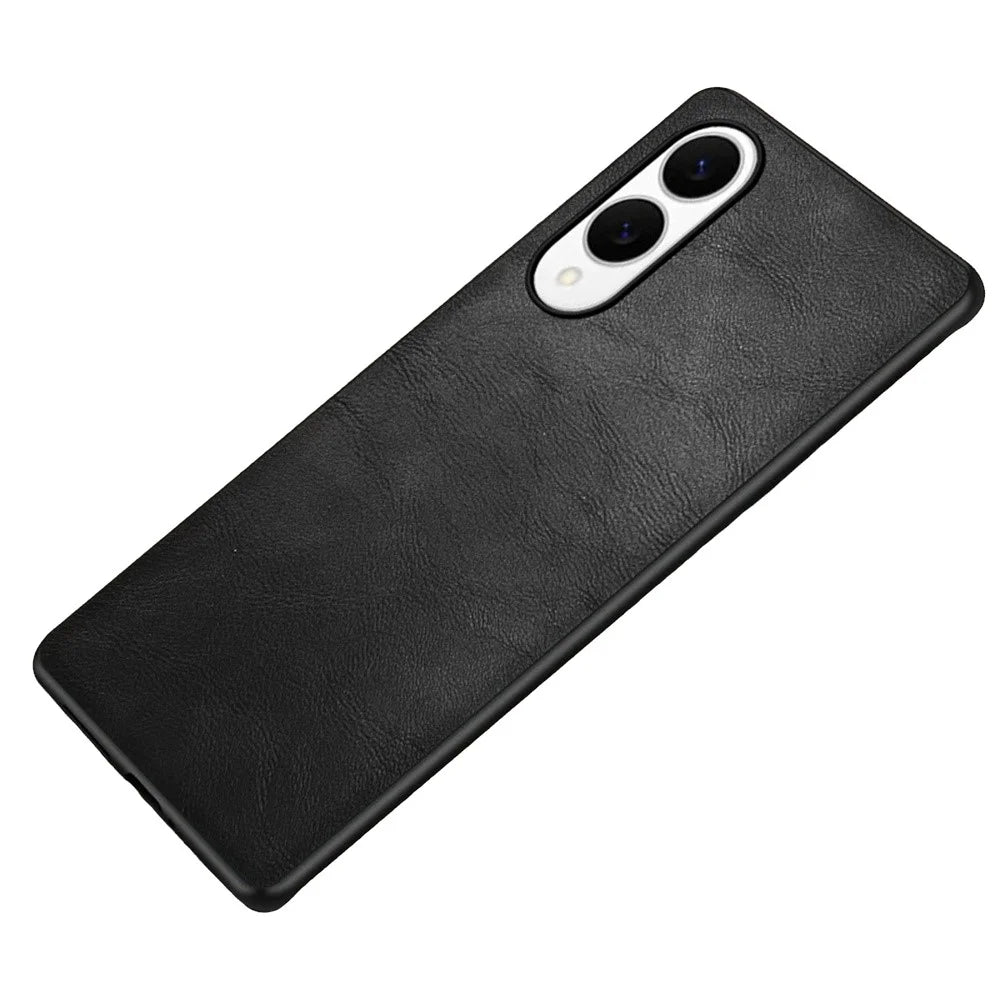 For Samsung Galaxy S25 Edge Case Retro Leather Coated PC + TPU Phone Cover - Black - 1
