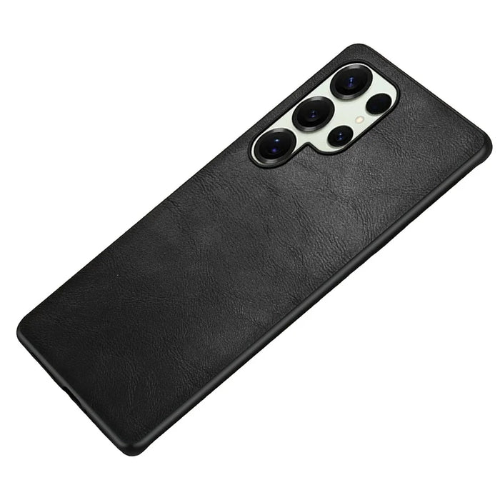 For Samsung Galaxy S25 Ultra Case Retro Leather Coated PC + TPU Phone Cover - Black - 1