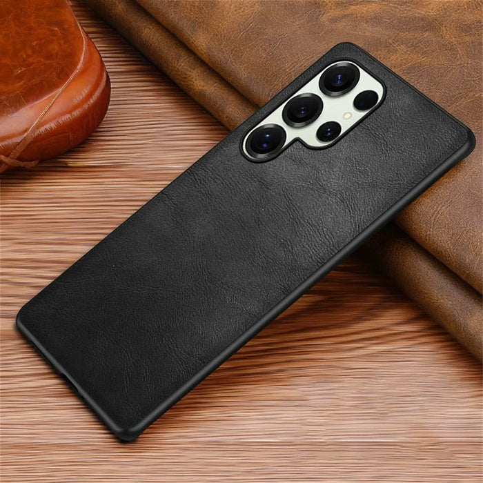 For Samsung Galaxy S25 Ultra Case Retro Leather Coated PC + TPU Phone Cover - Black - 5