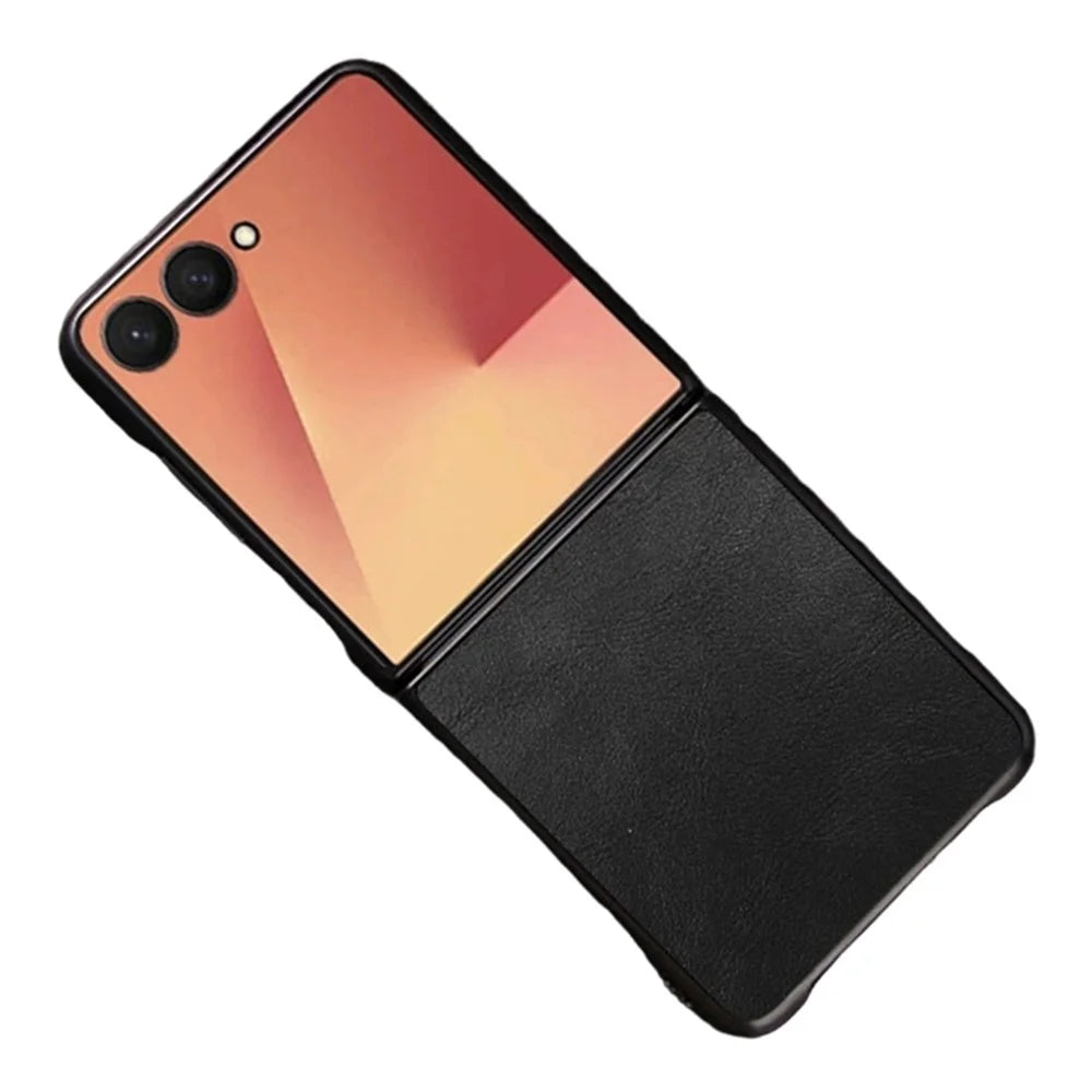 For Samsung Galaxy Z Flip7 5G Case Retro Leather Coated PC + TPU Phone Cover - Black - 1