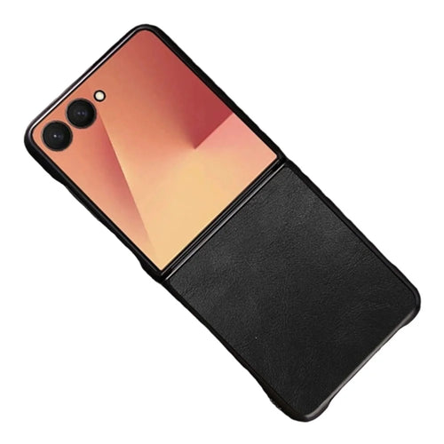 For Samsung Galaxy Z Flip7 5G Case Retro Leather Coated PC + TPU Phone Cover - Black - 1