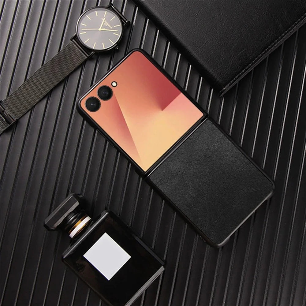 For Samsung Galaxy Z Flip7 5G Case Retro Leather Coated PC + TPU Phone Cover - Black - 4