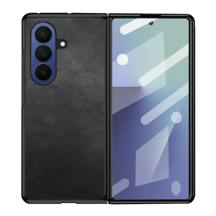 For Samsung Galaxy Z Fold7 5G Case Retro Leather Coated PC + TPU Phone Cover - Black - 1