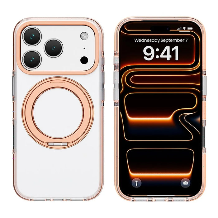 For iPhone 17 Pro Case Rotating Kickstand TPU + TPE Phone Cover Compatible with MagSafe - Orange - 2