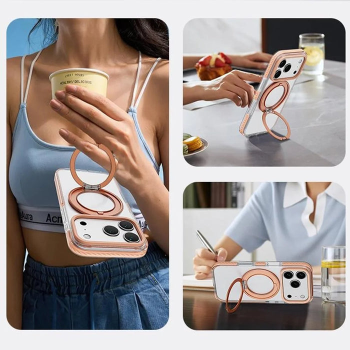 For iPhone 17 Pro Case Rotating Kickstand TPU + TPE Phone Cover Compatible with MagSafe - Orange - 4