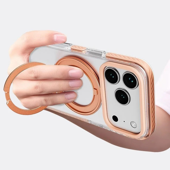 For iPhone 17 Pro Case Rotating Kickstand TPU + TPE Phone Cover Compatible with MagSafe - Orange - 5