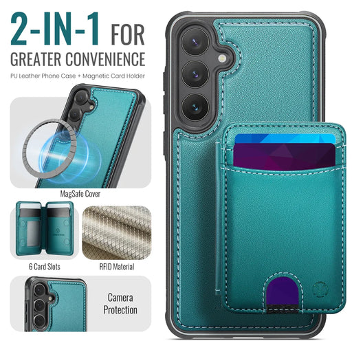 JEEHOOD For Samsung Galaxy S23 FE Magnetic Case  J10 Leather Back Phone Cover with Detachable Card Holder Kickstand - Blue - 2