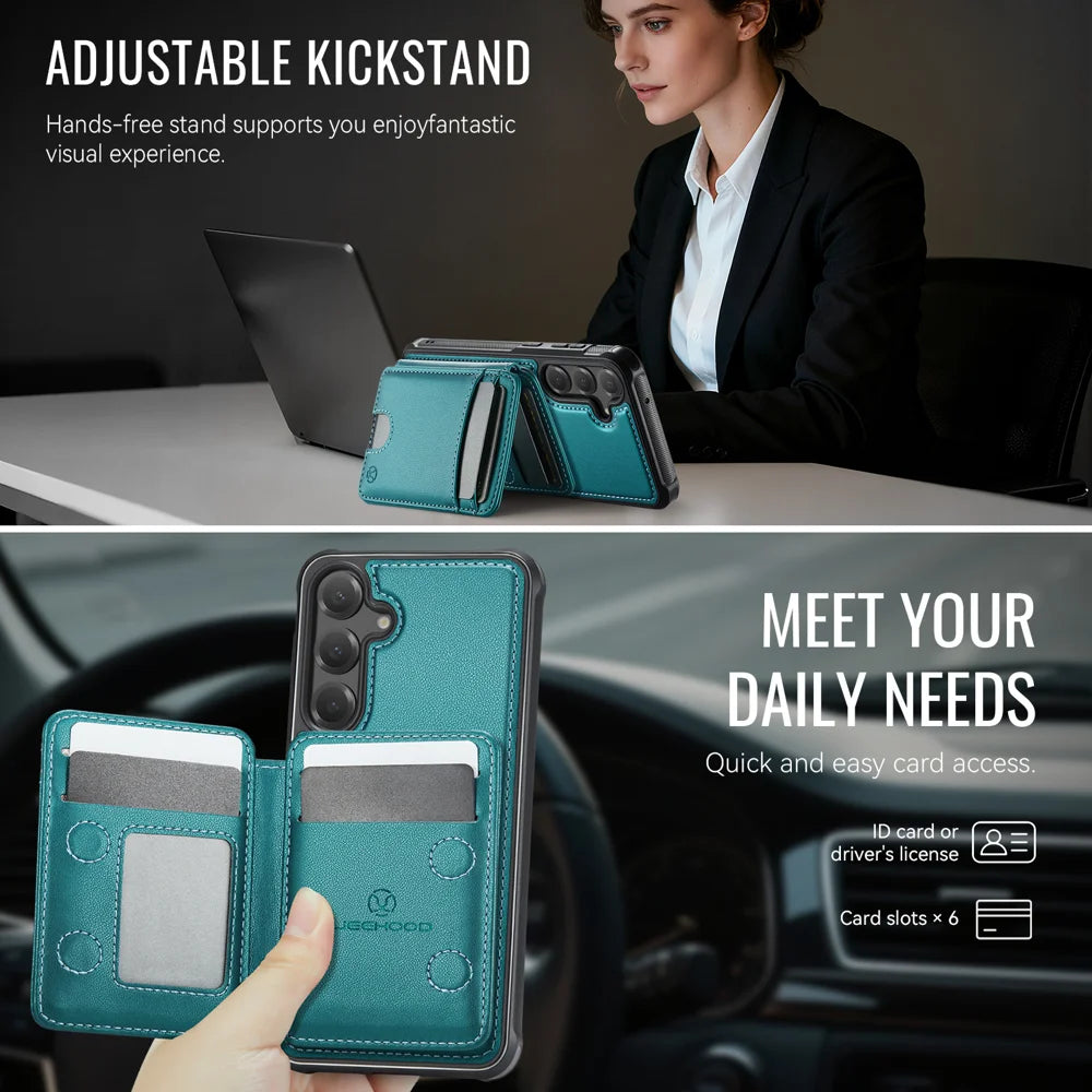 JEEHOOD For Samsung Galaxy S23 FE Magnetic Case  J10 Leather Back Phone Cover with Detachable Card Holder Kickstand - Blue - 4