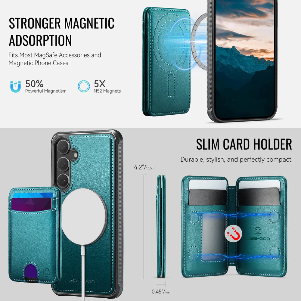 JEEHOOD For Samsung Galaxy S23 FE Magnetic Case  J10 Leather Back Phone Cover with Detachable Card Holder Kickstand - Blue - 6