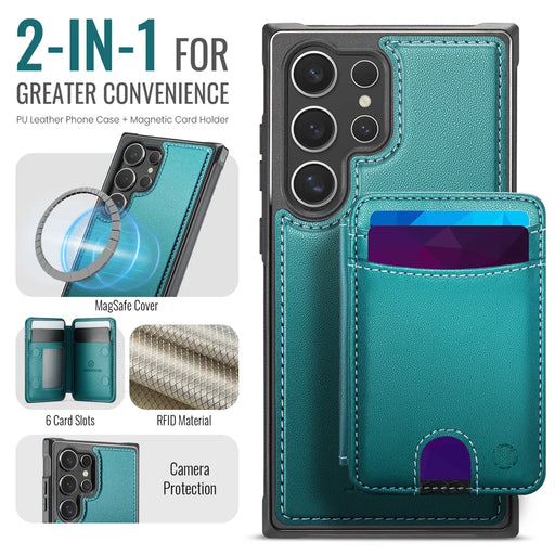 JEEHOOD For Samsung Galaxy S23 Ultra Magnetic Case  J10 Leather Back Phone Cover with Detachable Card Holder Kickstand - Blue - 2
