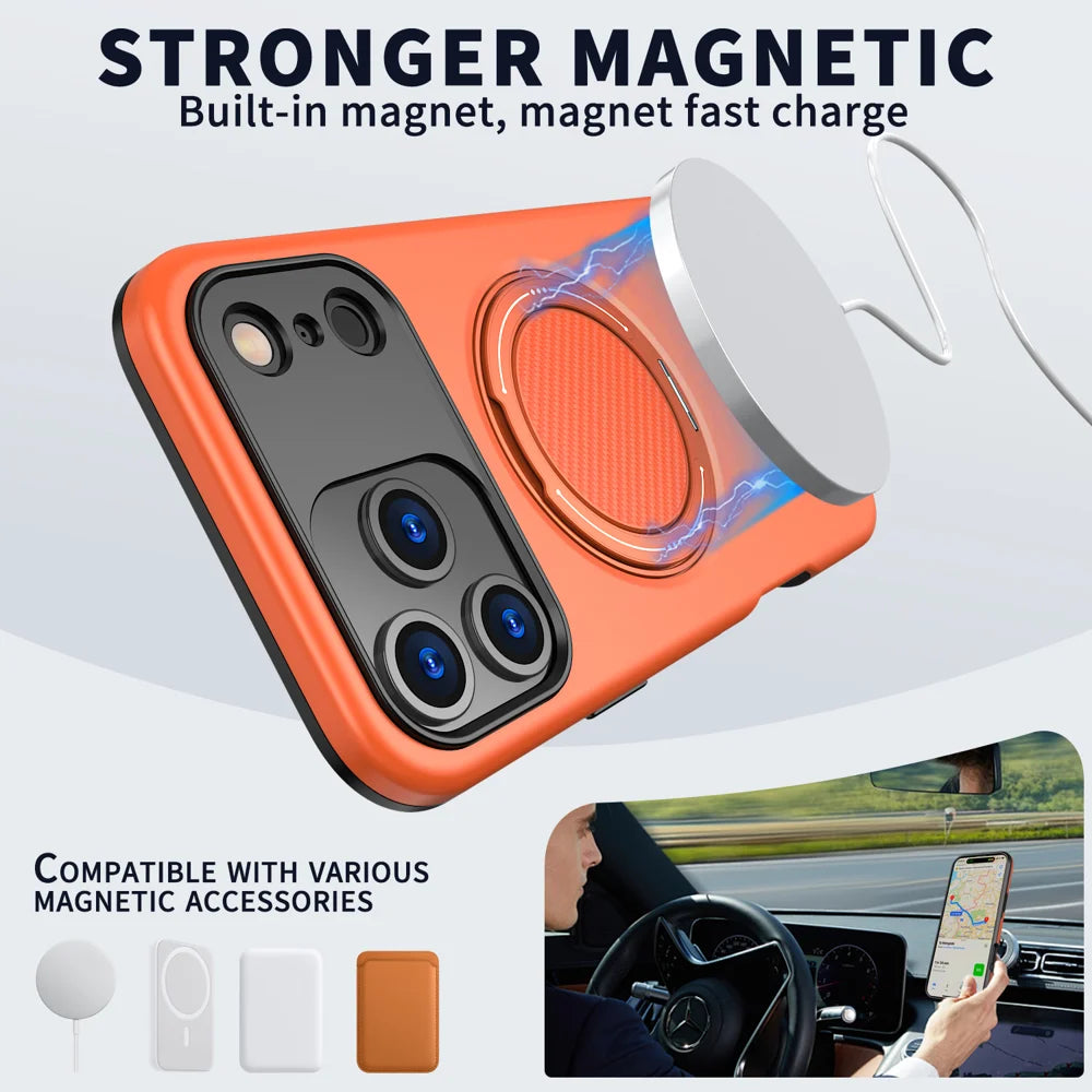 For iPhone 18 Pro / 17 Pro Case Compatible with MagSafe TPU + PC Back Cover with Rotating Kickstand - Orange - 2