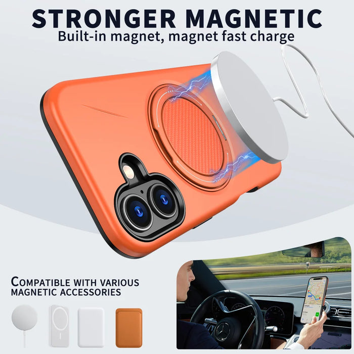 For iPhone 17 Case Compatible with MagSafe TPU + PC Back Cover with Rotating Kickstand - Orange - 2