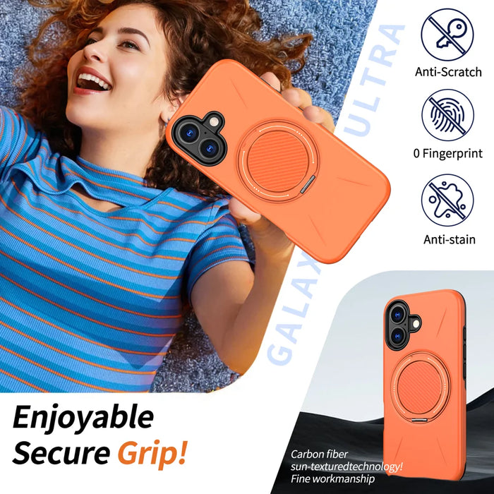 For iPhone 17 Case Compatible with MagSafe TPU + PC Back Cover with Rotating Kickstand - Orange - 3