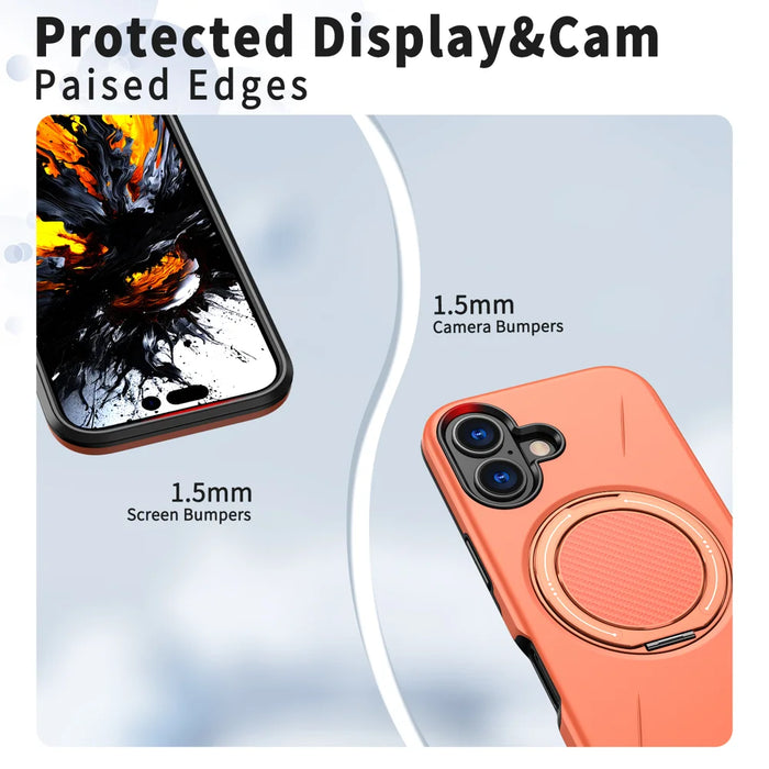 For iPhone 17 Case Compatible with MagSafe TPU + PC Back Cover with Rotating Kickstand - Orange - 5