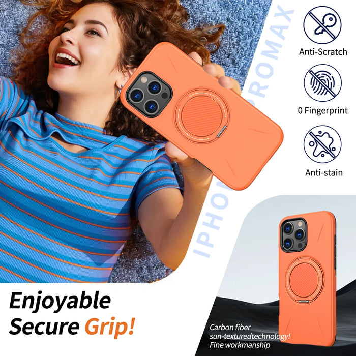 For iPhone 16 Pro Max Case Compatible with MagSafe TPU + PC Back Cover with Rotating Kickstand - Orange - 3