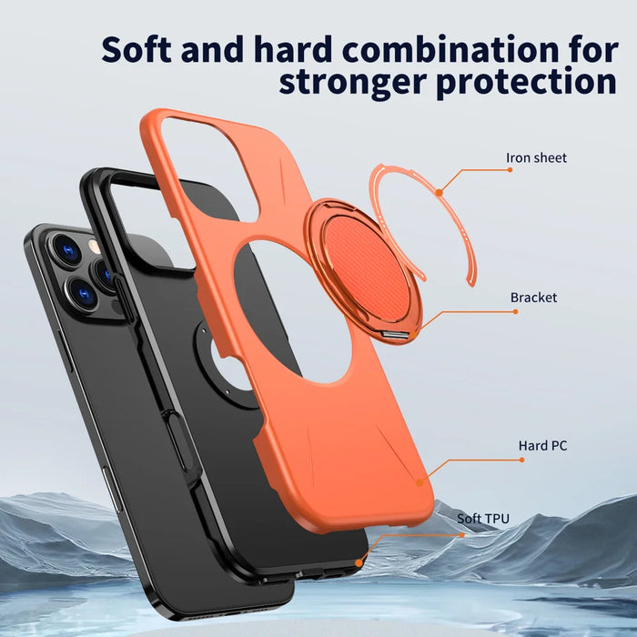 For iPhone 16 Pro Max Case Compatible with MagSafe TPU + PC Back Cover with Rotating Kickstand - Orange - 7