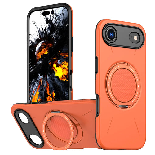 For iPhone Air Case Compatible with MagSafe TPU + PC Back Cover with Rotating Kickstand - Orange - 1