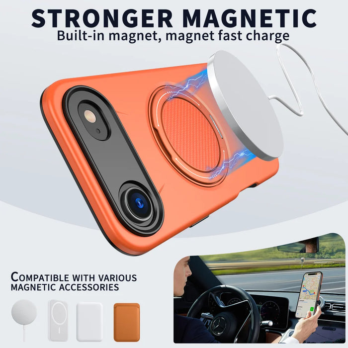 For iPhone Air Case Compatible with MagSafe TPU + PC Back Cover with Rotating Kickstand - Orange - 2