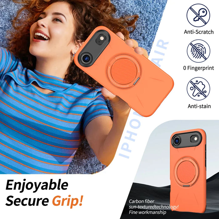 For iPhone Air Case Compatible with MagSafe TPU + PC Back Cover with Rotating Kickstand - Orange - 3