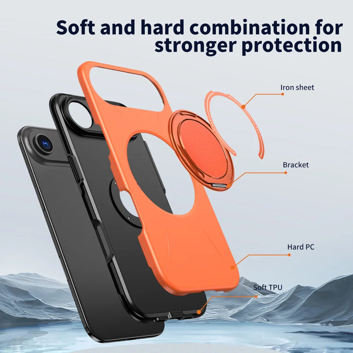 For iPhone Air Case Compatible with MagSafe TPU + PC Back Cover with Rotating Kickstand - Orange - 7