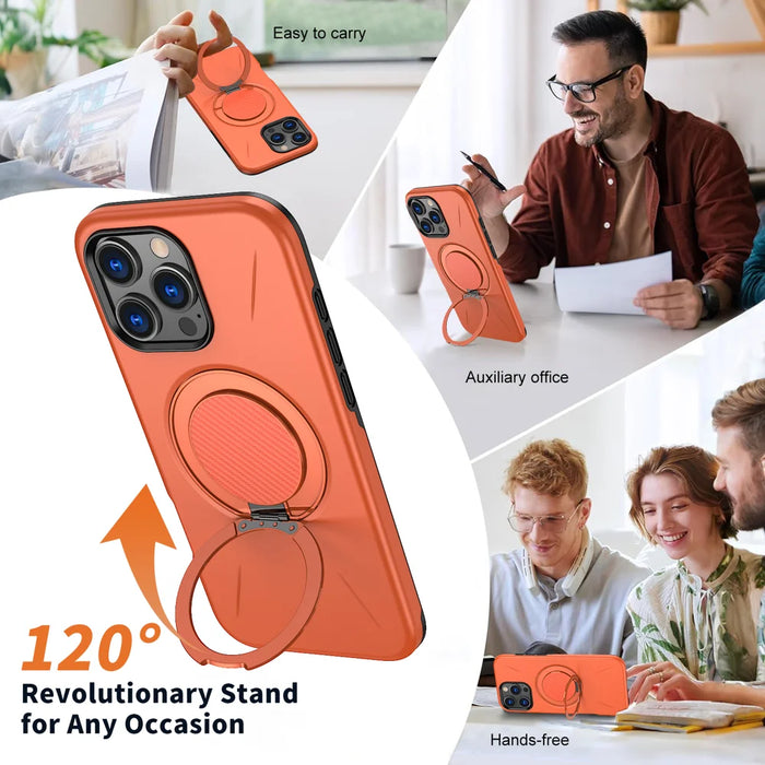 For iPhone 14 Pro Case Compatible with MagSafe TPU + PC Back Cover with Rotating Kickstand - Orange - 6