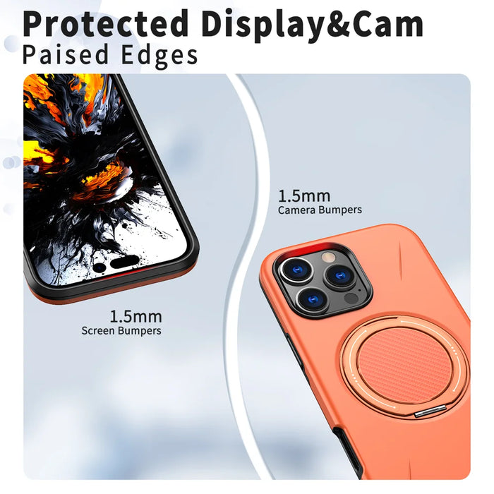 For iPhone 15 Pro Max Case Compatible with MagSafe TPU + PC Back Cover with Rotating Kickstand - Orange - 5