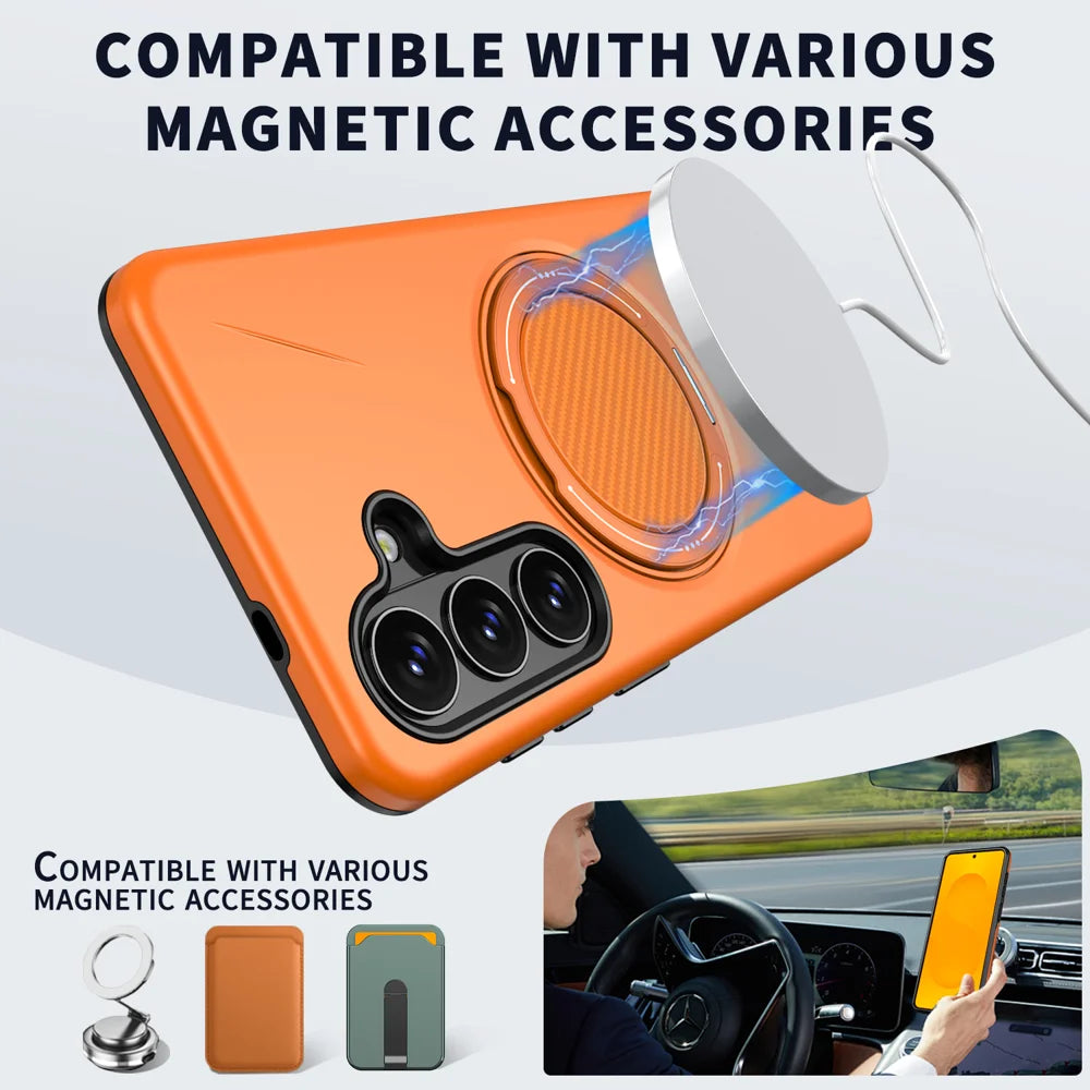 For Samsung Galaxy S26 Magnetic Case TPU + PC Back Cover with Rotating Kickstand - Orange - 2