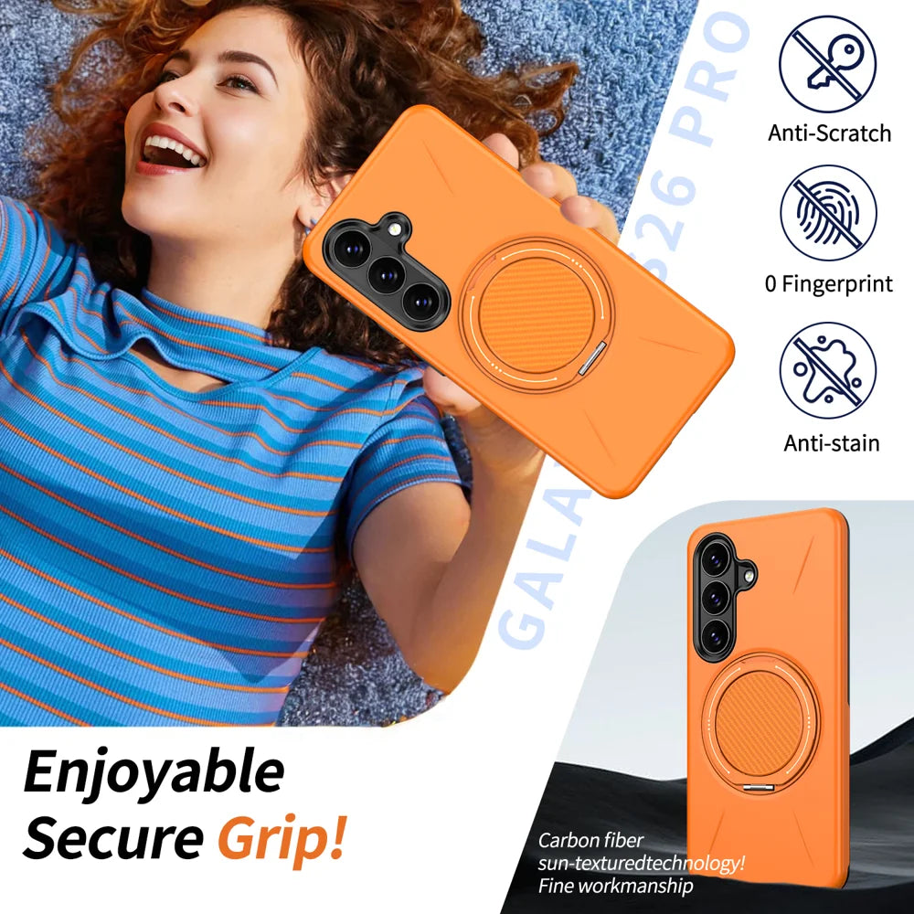 For Samsung Galaxy S26 Magnetic Case TPU + PC Back Cover with Rotating Kickstand - Orange - 3
