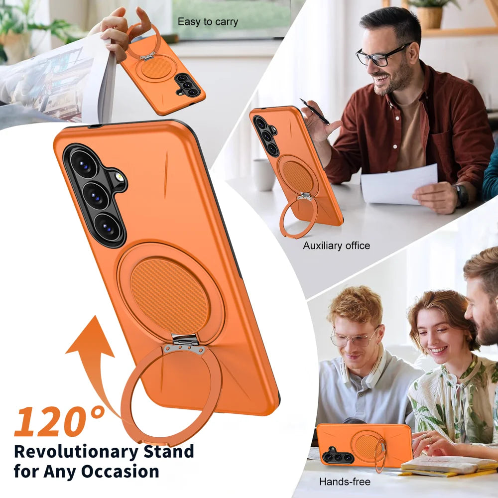For Samsung Galaxy S26 Magnetic Case TPU + PC Back Cover with Rotating Kickstand - Orange - 6