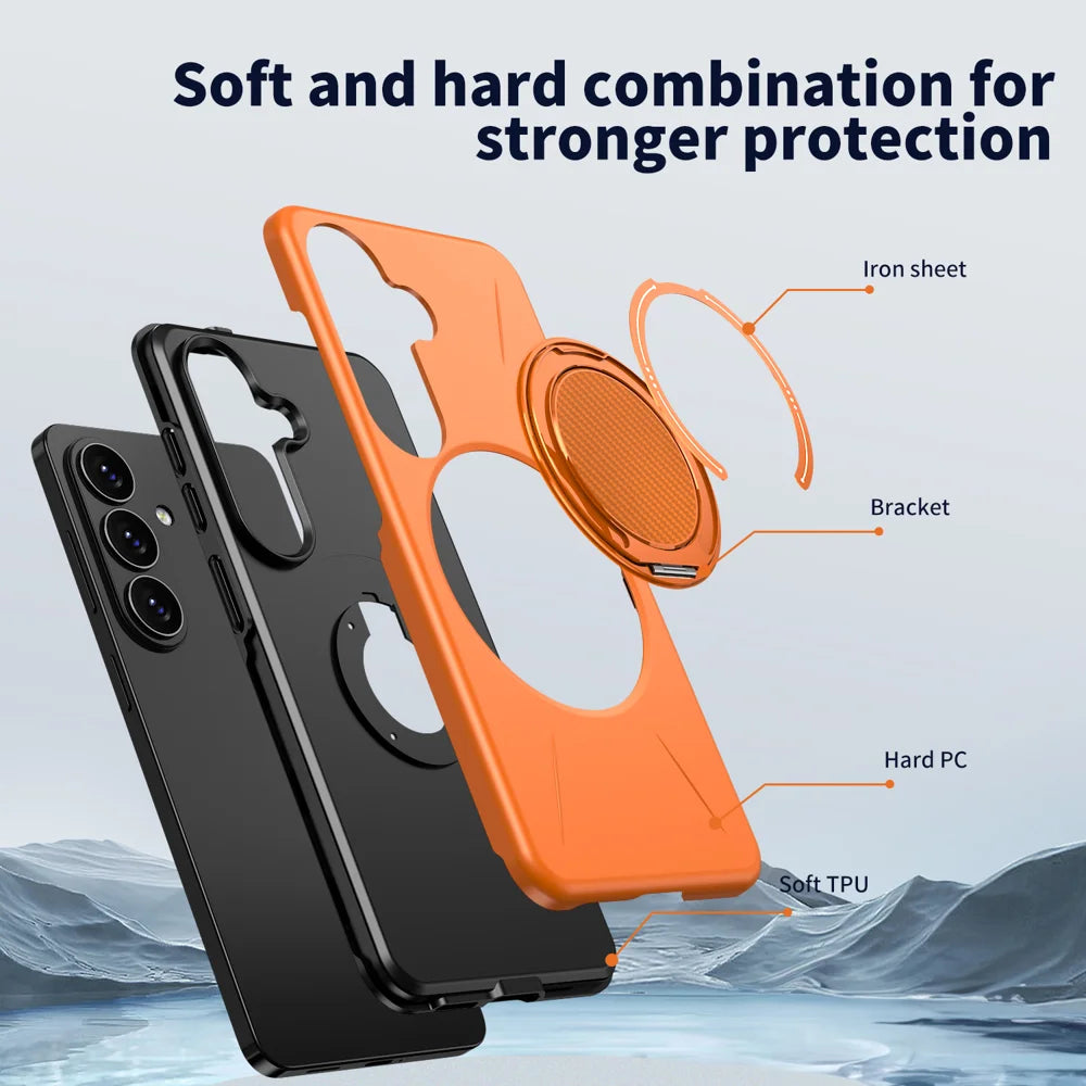 For Samsung Galaxy S26 Magnetic Case TPU + PC Back Cover with Rotating Kickstand - Orange - 7