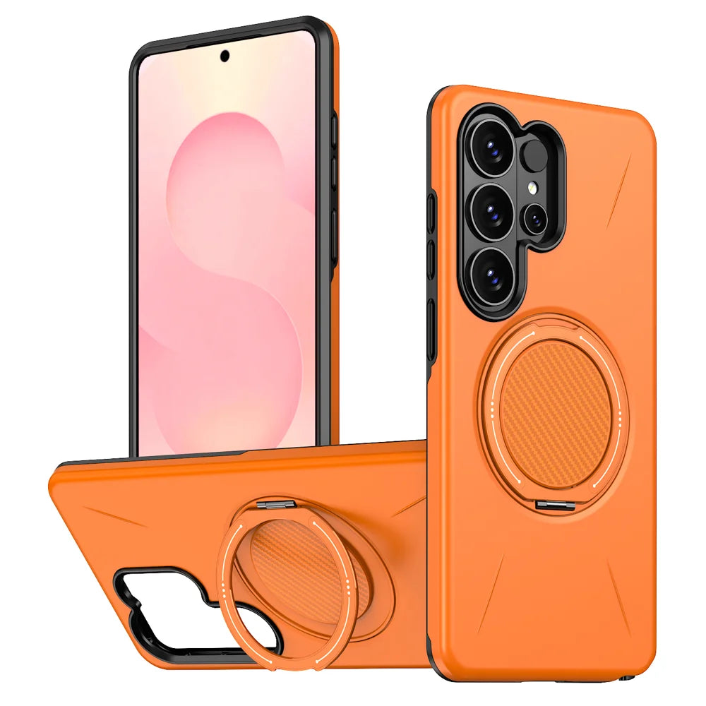 For Samsung Galaxy S26 Ultra Magnetic Case TPU + PC Back Cover with Rotating Kickstand - Orange - 1