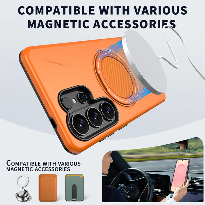 For Samsung Galaxy S26 Ultra Magnetic Case TPU + PC Back Cover with Rotating Kickstand - Orange - 2