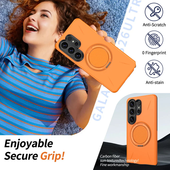 For Samsung Galaxy S26 Ultra Magnetic Case TPU + PC Back Cover with Rotating Kickstand - Orange - 3