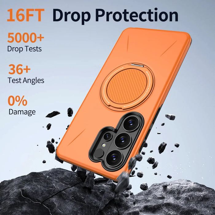 For Samsung Galaxy S26 Ultra Magnetic Case TPU + PC Back Cover with Rotating Kickstand - Orange - 4