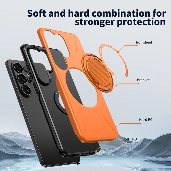 For Samsung Galaxy S26 Ultra Magnetic Case TPU + PC Back Cover with Rotating Kickstand - Orange - 7