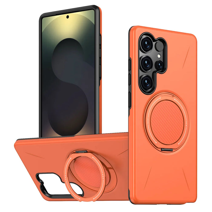 For Samsung Galaxy S25 Ultra Magnetic Case TPU + PC Back Cover with Rotating Kickstand - Orange - 1
